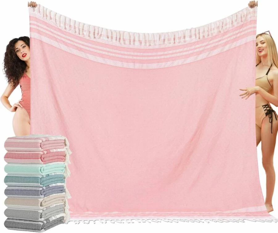 Vikumond Oversized Turkish Beach Towel - XXL Cotton Sandproof Blanket, Extra Large Boho Woven Throw for Picnic, Camping & Gifts