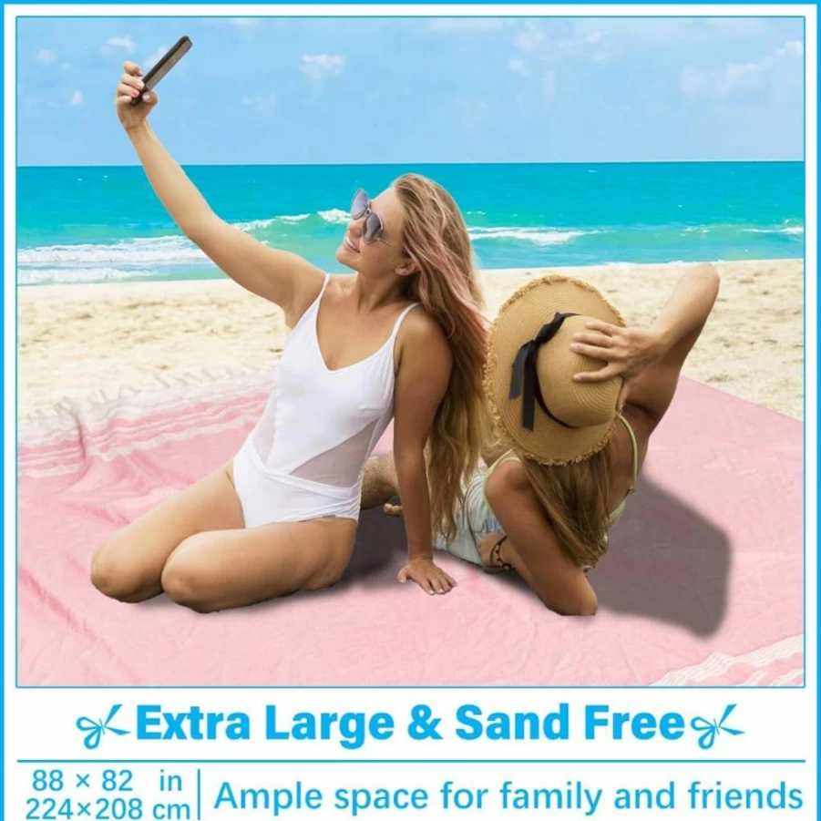 Vikumond Oversized Turkish Beach Towel - XXL Cotton Sandproof Blanket, Extra Large Boho Woven Throw for Picnic, Camping & Gifts