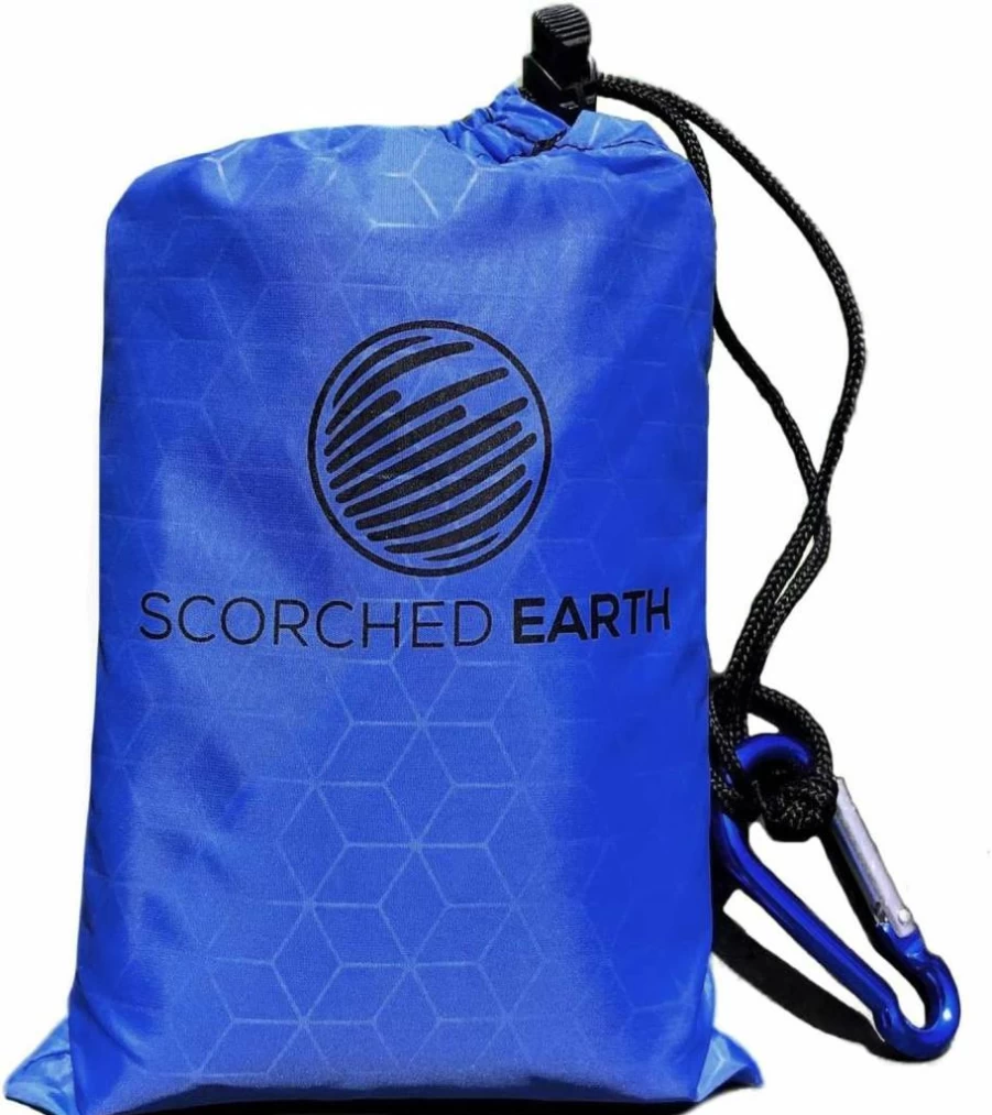 ScorchedEarth Waterproof Portable Pocket Blanket - 60"x55" Compact Travel Tarp with Corner Pockets & Built-In Stakes for Beach, Camping, Hiking, Picnic (Crimson Red)