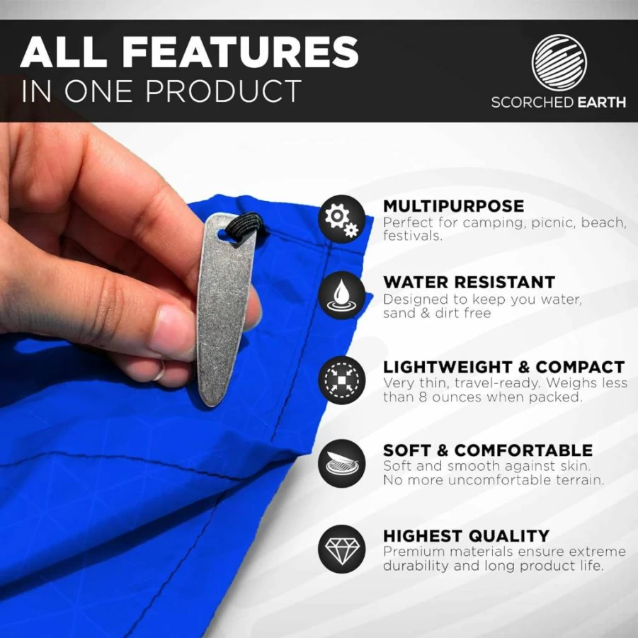 ScorchedEarth Waterproof Portable Pocket Blanket - 60"x55" Compact Travel Tarp with Corner Pockets & Built-In Stakes for Beach, Camping, Hiking, Picnic (Crimson Red)
