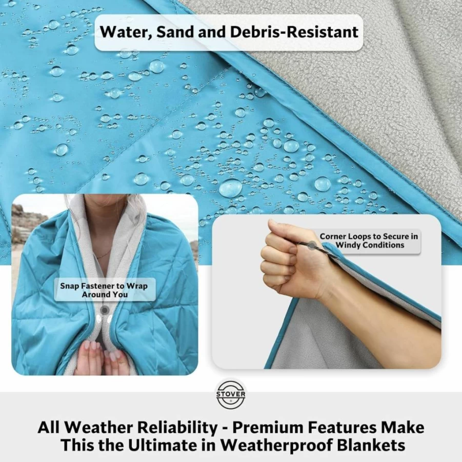 STOVER Outdoor Waterproof Fleece Blanket - Windproof, Sand-Resistant & Compact for Camping, Beach, Picnics, Sports (Olive Green)