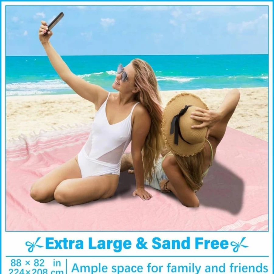 Vikumond Oversized Cotton Beach Towel - XXL Sandproof Boho Blanket for Adults, Extra Large Picnic Camping Throw, Giant Woven Quilt, Beige Gift