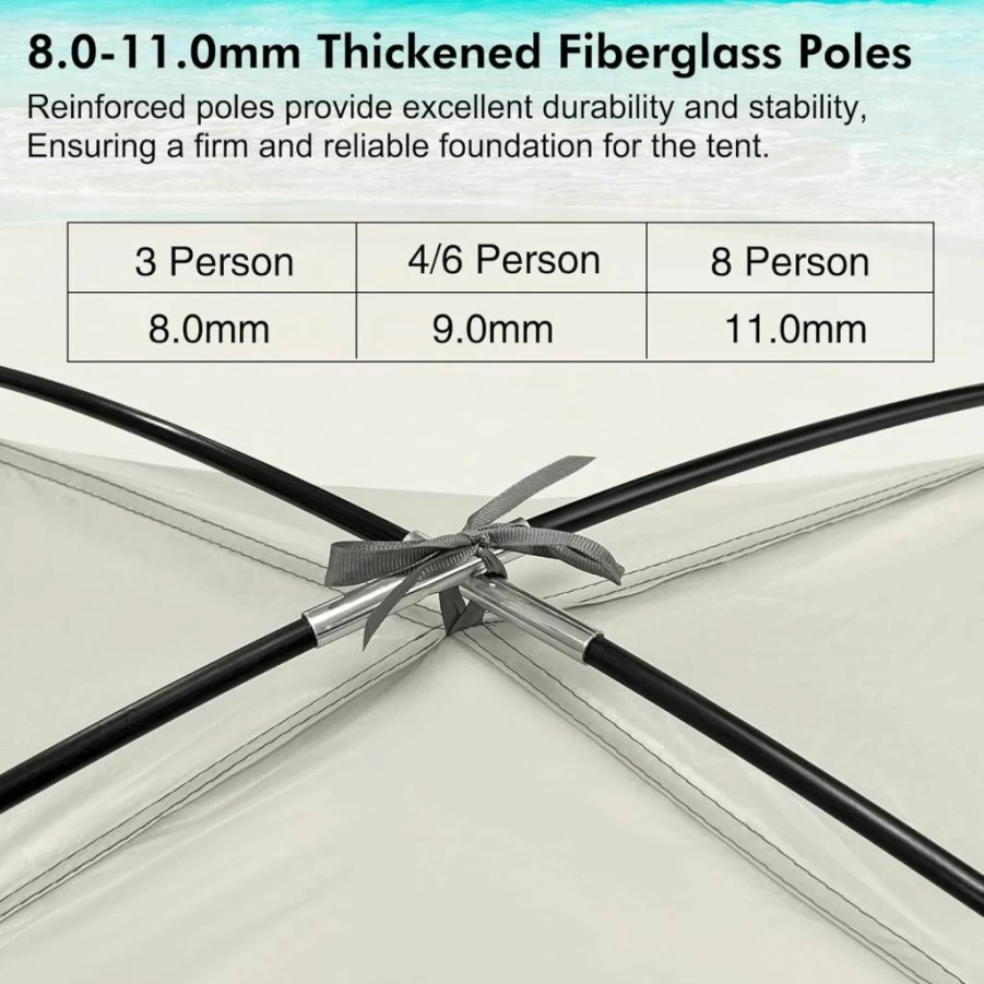 WhiteFang Beach Tent - Portable Sun Shelter with UV Protection for 3-8 People, Extendable Floor, 3 Mesh Windows, Carrying Bag, Stakes & Guy Lines