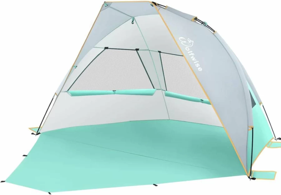 WolfWise 2-3 Person Beach Tent with UPF 50+ Sun Protection, Portable Sun Shade Canopy & Extendable Floor for Outdoor Travel