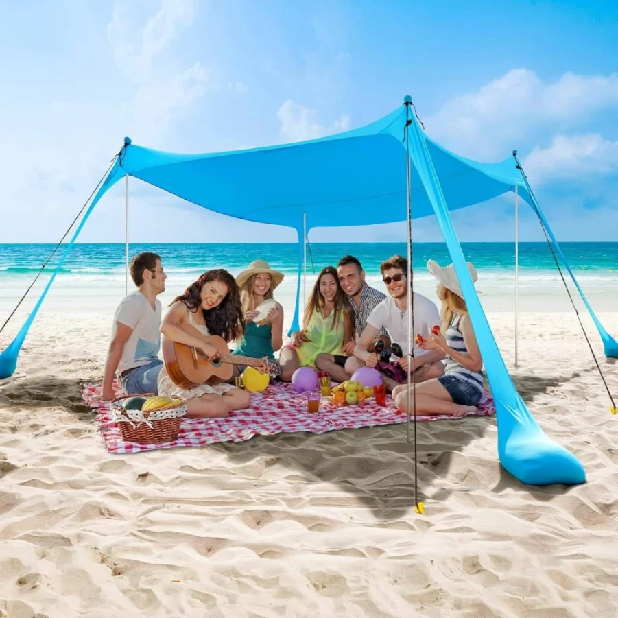 COMMOUDS Pop Up Beach Tent Sun Shelter - UPF 50+ Portable Sun Shade with Sandbags, Shovel & Windproof Poles for Camping, Picnics, Backyard