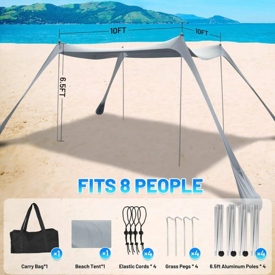 BOTINDO Pop Up Beach Tent 10x10FT - Portable Sun Shelter with Carry Bag, 4-Pole Stability for Family Camping, Fishing & Backyard, Turquoise UV Protection Canopy