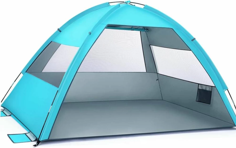 BESTonZON Large Portable Beach Tent for Camping & Hiking - Lightweight Sun Shelter with High-Density Mesh Windows, Carry Bag & Tent Pegs for Stability