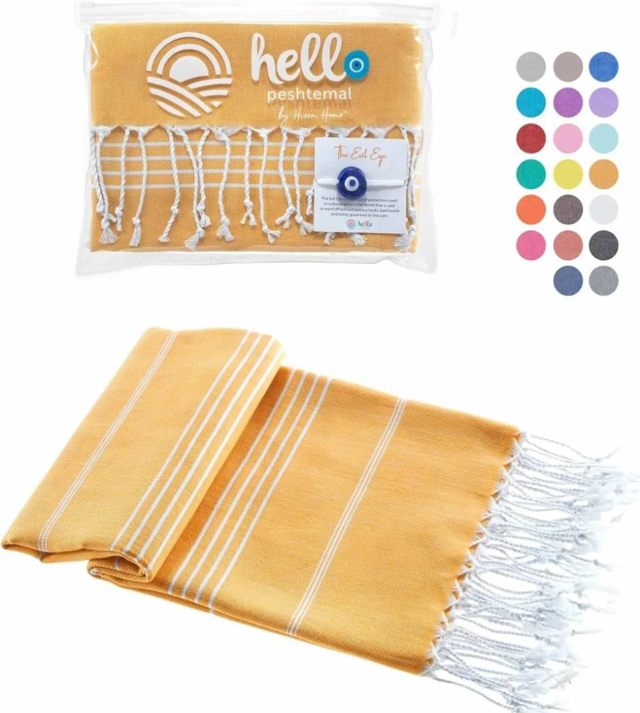 Hello Peshtemal Turkish Beach Towel - 100% Cotton, Soft & Absorbent, Quick Dry, Sand Free - Oversized 39x71 Inches for Bathroom, Pool & Travel (Orange)
