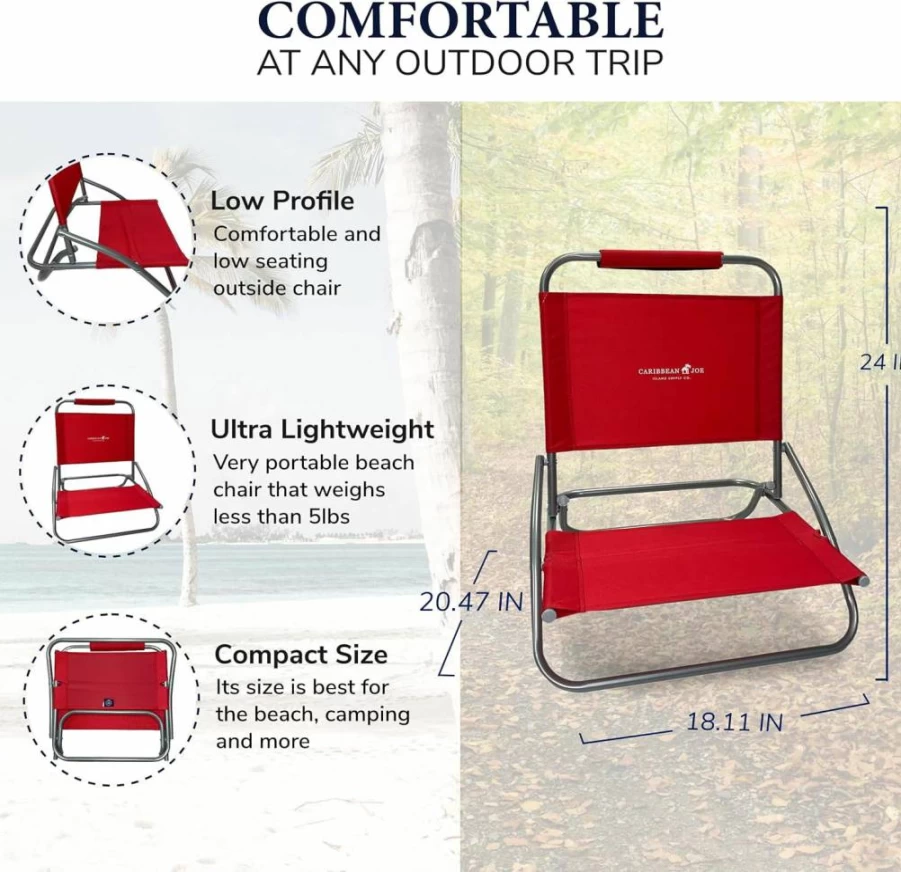 CARIBBEAN JOE Lightweight Folding Beach Chair - Portable Teal Camping Chair for Outdoor, Travel & Relaxation