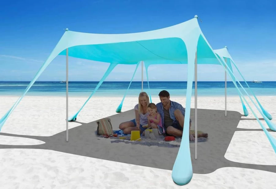 QOPOYU 13x10FT UPF50+ Beach Tent Sun Shelter with Sandbags, Shovel & Accessories – Portable Canopy for Camping, Fishing, Picnics, Outdoor Activities