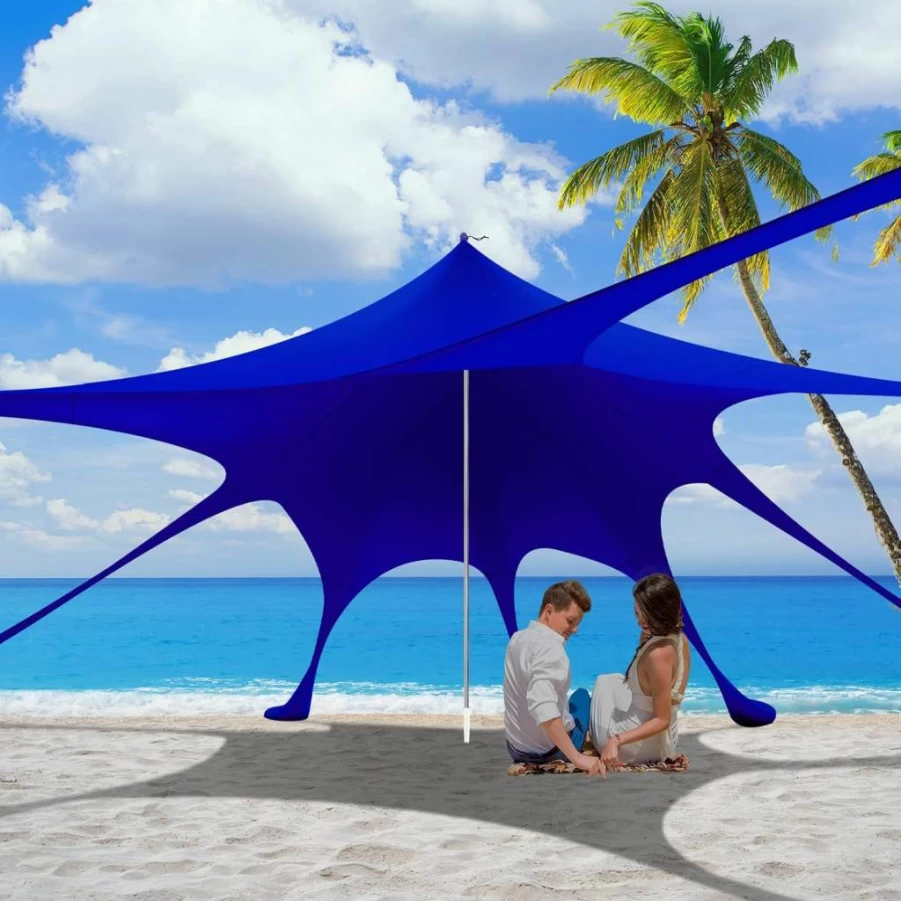 Watato 10x10FT Beach Tent Canopy - UPF50+ Sun Shelter with Sandbags, Shovel, Foldable Poles & Carry Bag for Outdoor Camping, Picnics, Family Shade