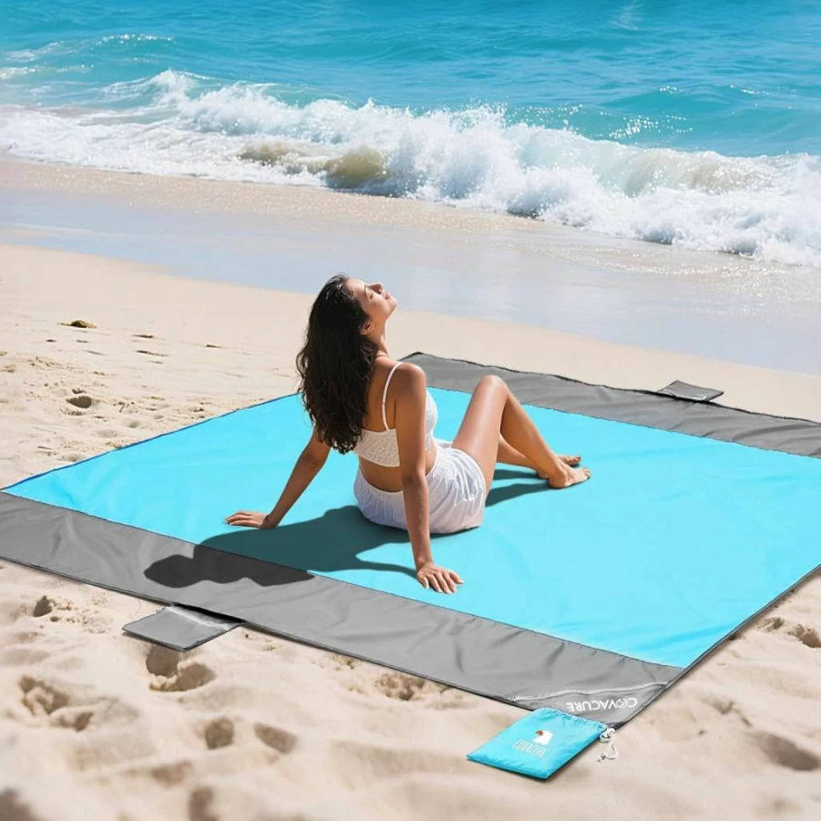 Covacure Extra Large Sandproof Waterproof Beach Blanket - 108"x85" Oversized Portable Mat for 7-8 People, Lightweight Outdoor Blanket with Zipper Pockets for Camping, Picnic, Travel and Beach Activities