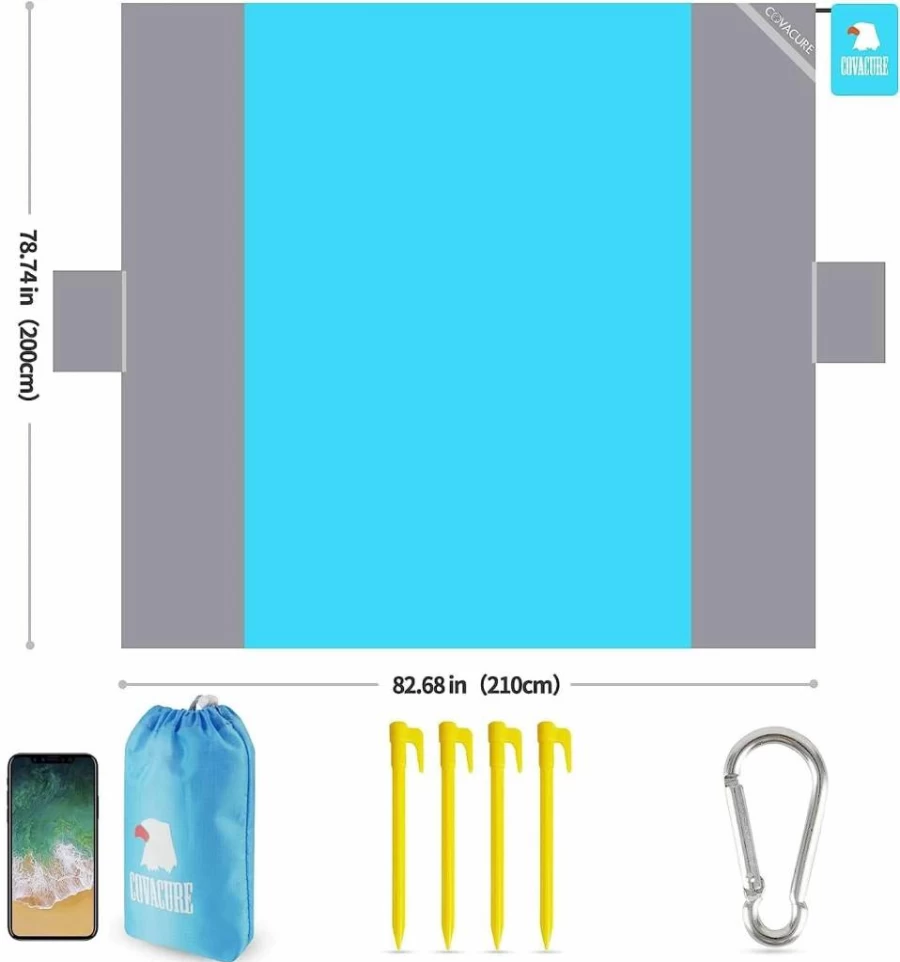 Covacure Extra Large Sandproof Waterproof Beach Blanket - 108"x85" Oversized Portable Mat for 7-8 People, Lightweight Outdoor Blanket with Zipper Pockets for Camping, Picnic, Travel and Beach Activities