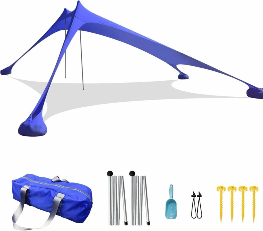 RRNAR Portable Beach Tent with Sand Anchor - 2.1M x 2.1M Sun Shelter, Reinforced Corners, Includes Sand Shovel & Carrying Bag for Camping, Canopy Sunshade