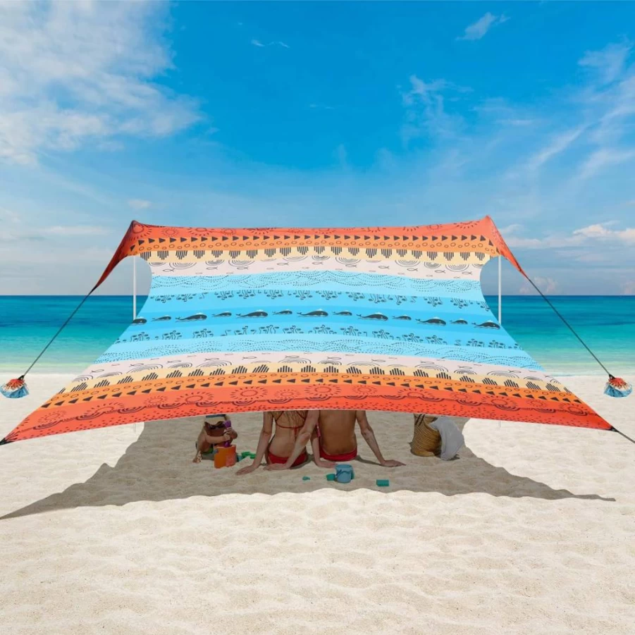 BEW 10x10 FT Portable Beach Tent with UPF 50+ Sun Protection, Pop-Up Sun Shelter for Camping, Park & Backyard - Easy Setup with Sand Anchors & Ground Pegs - Sunflower Design