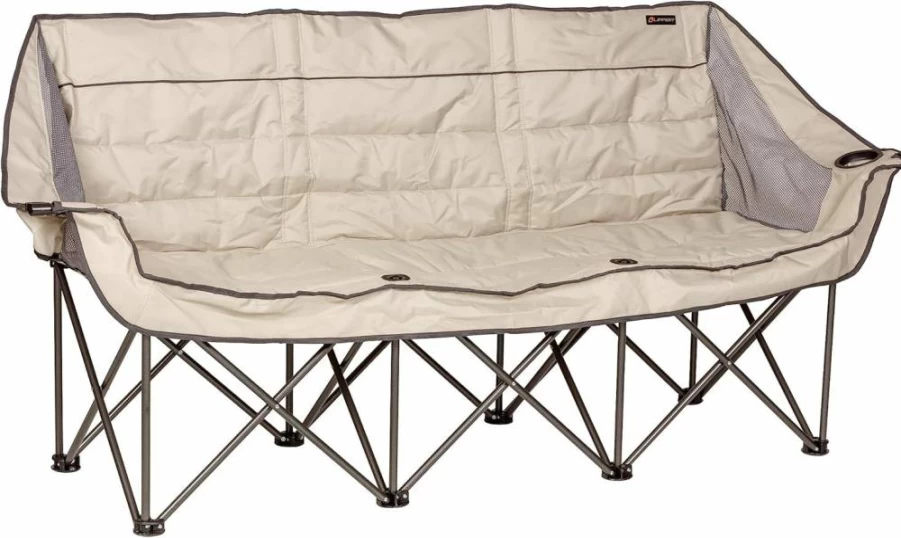 Lippert Components Campfire Folding Outdoor Sofa - Sand Color, 600D Polyester, 500lb Capacity, Foldable Design with Cup Holders, Steel Frame for Patio, Camping, RV