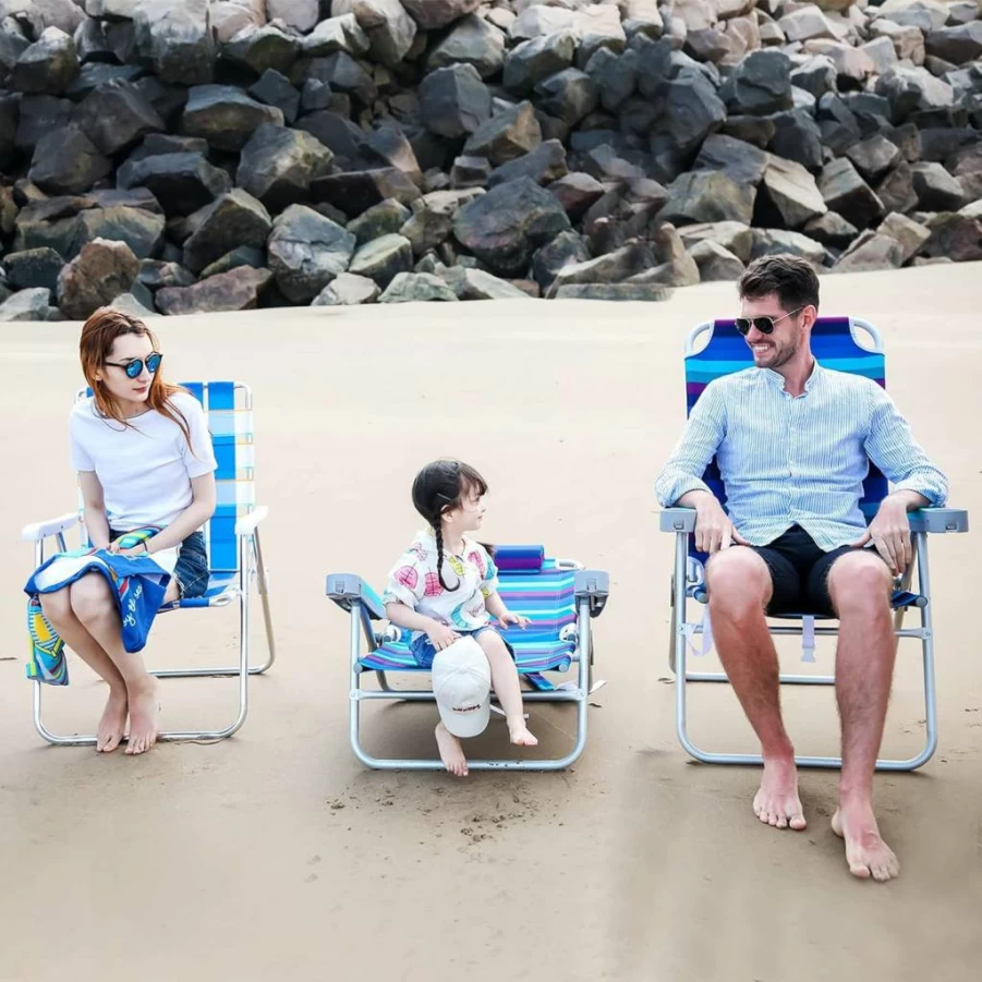 SUNNYFEEL 28-Inch Wide Folding Beach Chair with Cup Holder - 5 Position Reclining Portable Camping Chair for Adults, Lightweight Foldable Outdoor Lawn Picnic Sand Chairs
