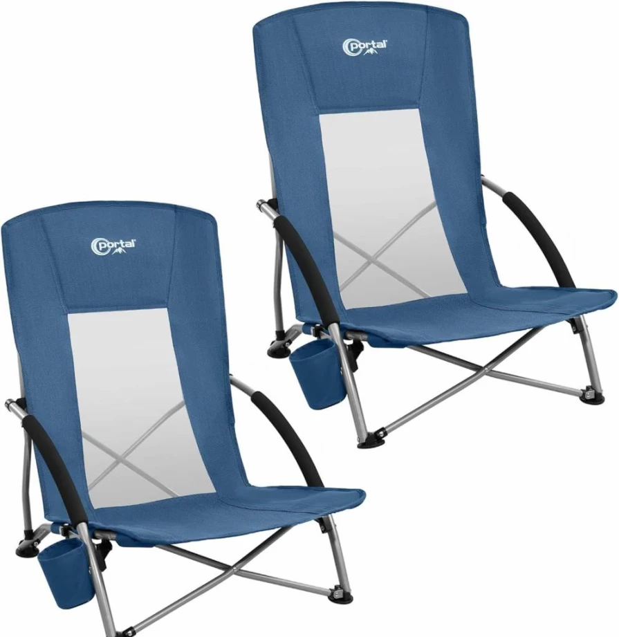 PORTAL Beach Chair for Adults - Lightweight Camping Chair with Cup Holder, Mesh Back & Carry Bag - Supports 350lbs for Outdoor, Travel, Picnic, Concert
