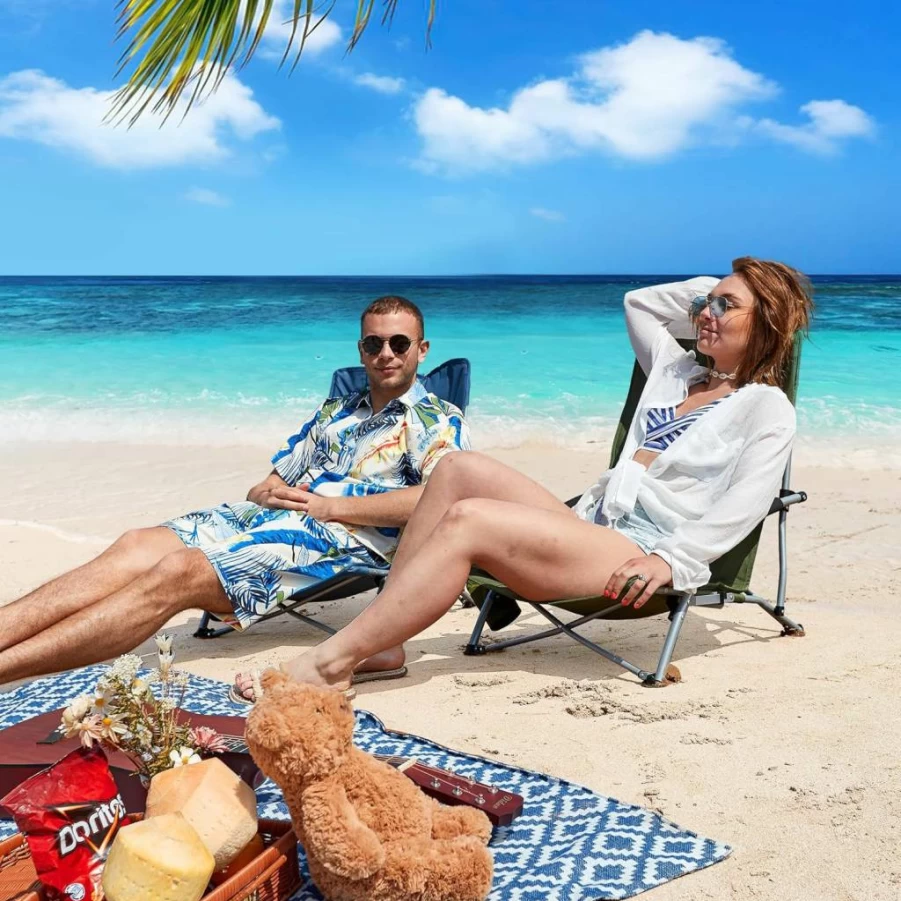 PORTAL Beach Chair for Adults - Lightweight Camping Chair with Cup Holder, Mesh Back & Carry Bag - Supports 350lbs for Outdoor, Travel, Picnic, Concert