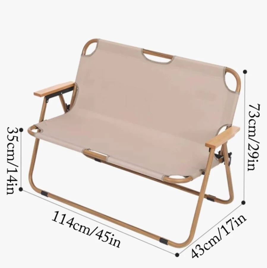 Portable Folding Double Sofa Chair for Outdoor, Beach, Camping & Fishing - Lightweight Travel Chair for 2 People (Black/Sand) - Generic Brand