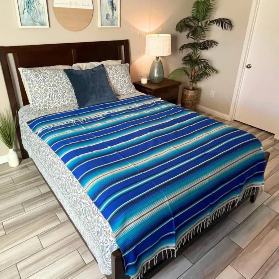 Open Road Goods Authentic Mexican Serape Blanket - Handwoven Multicolor Striped Throw for Beach, Yoga & Home Decor - Lightweight Saltillo Design (Orange Red)