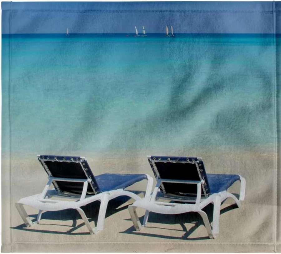 3dRose Varadero Cuba Beach Towel - 15x22 Inch Sand and Beach Chairs Design by Bill Bachmann, Tropical Vacation Gift