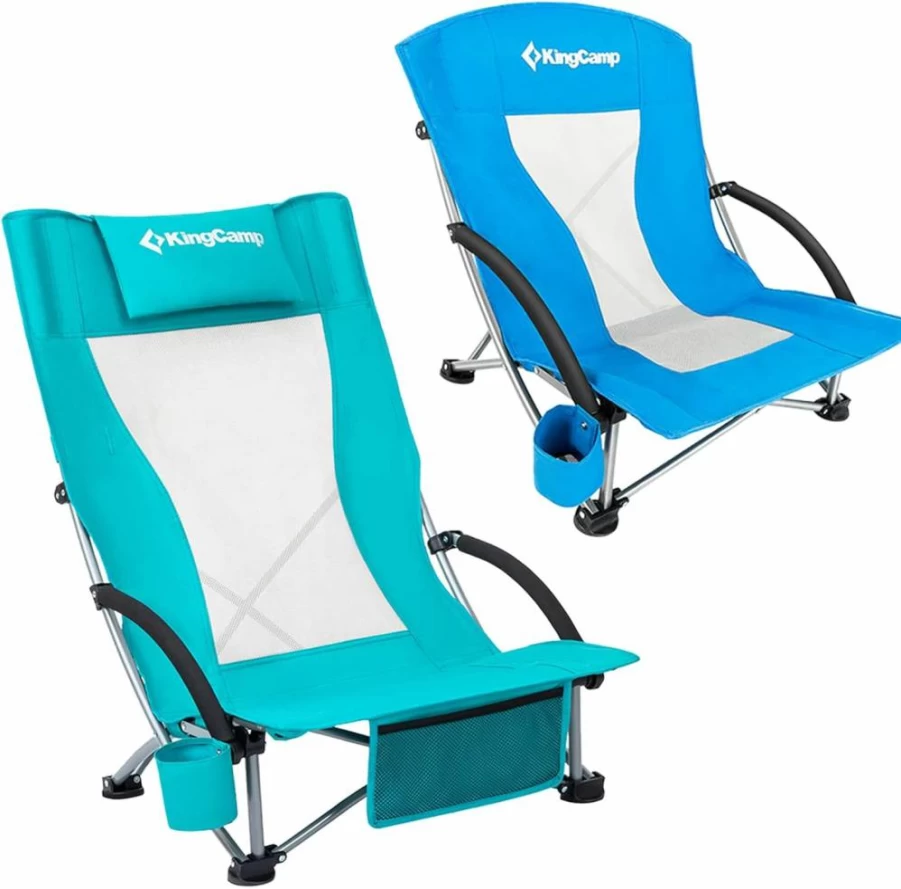 KingCamp Folding Beach Chairs - Low Blue & High Back Cyan Outdoor Chairs for Camping, Travel, and Relaxation
