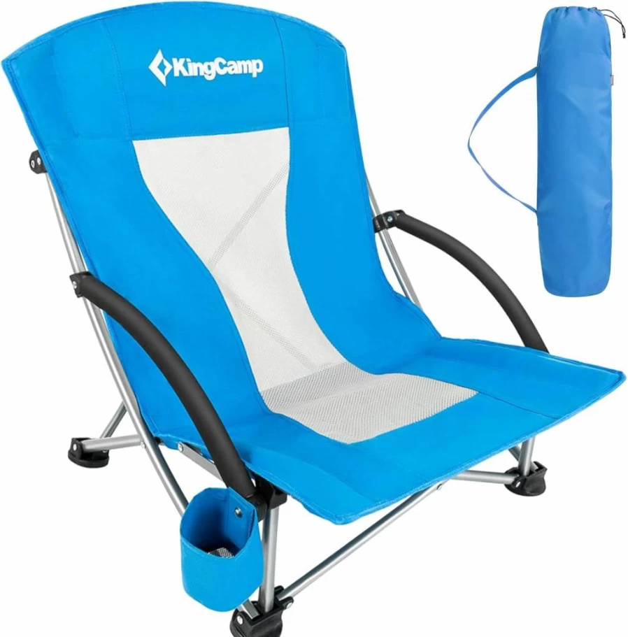 KingCamp Folding Beach Chairs - Low Blue & High Back Cyan Outdoor Chairs for Camping, Travel, and Relaxation