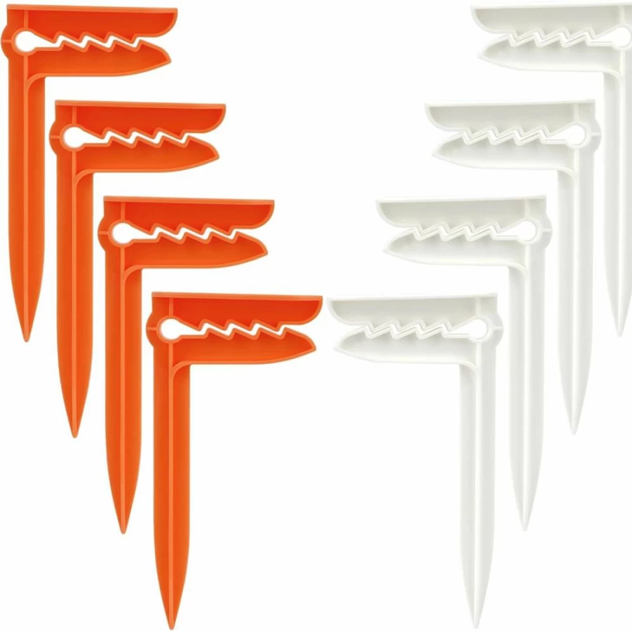 SHIDOW Beach Stakes 8-Pack - Heavy Duty Sand Anchors for Towels, Blankets, and Picnic Mats - Bright Orange & White Outdoor Accessories for Beach, Camping, and Vacations