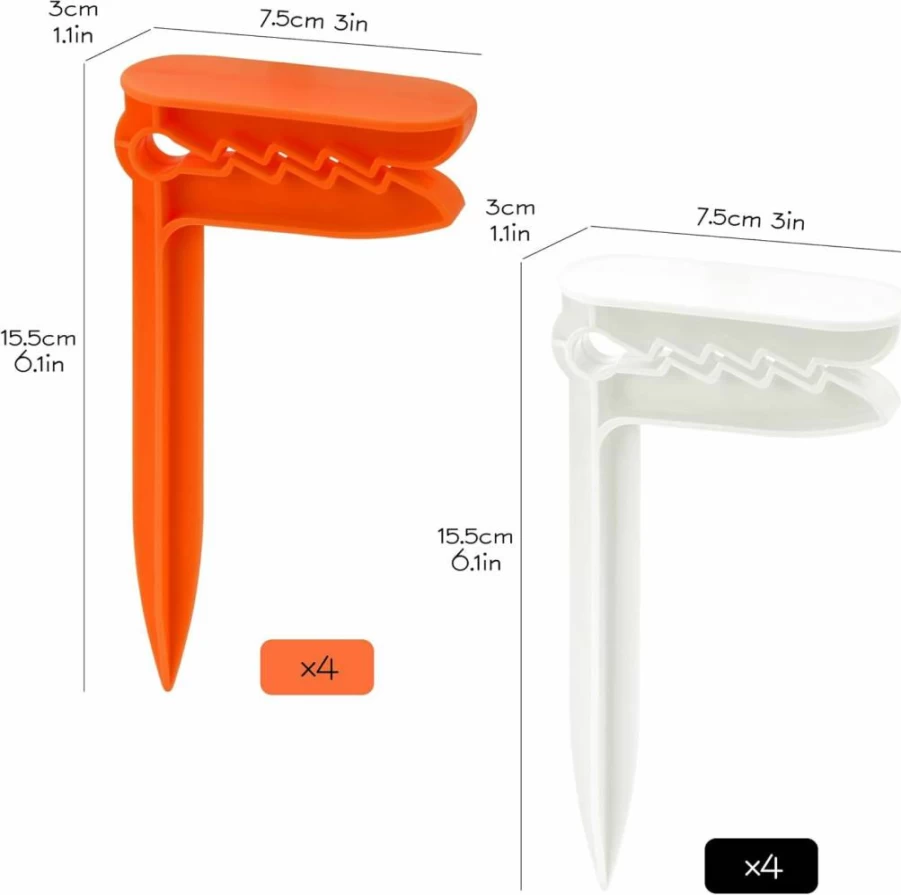 SHIDOW Beach Stakes 8-Pack - Heavy Duty Sand Anchors for Towels, Blankets, and Picnic Mats - Bright Orange & White Outdoor Accessories for Beach, Camping, and Vacations