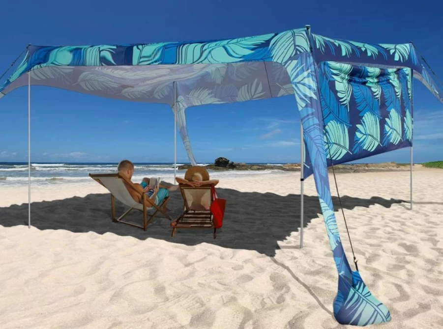 EasierHike 10x10FT Beach Canopy Tent with UPF50+ Sun Protection, Windproof & Water-Resistant, Includes Sidewalls, Guylines, Sand Shovel, Stability Poles for Outdoor Camping, Backyard, and Beach Use
