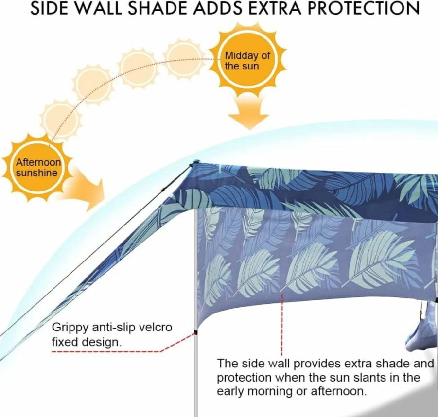 EasierHike 10x10FT Beach Canopy Tent with UPF50+ Sun Protection, Windproof & Water-Resistant, Includes Sidewalls, Guylines, Sand Shovel, Stability Poles for Outdoor Camping, Backyard, and Beach Use
