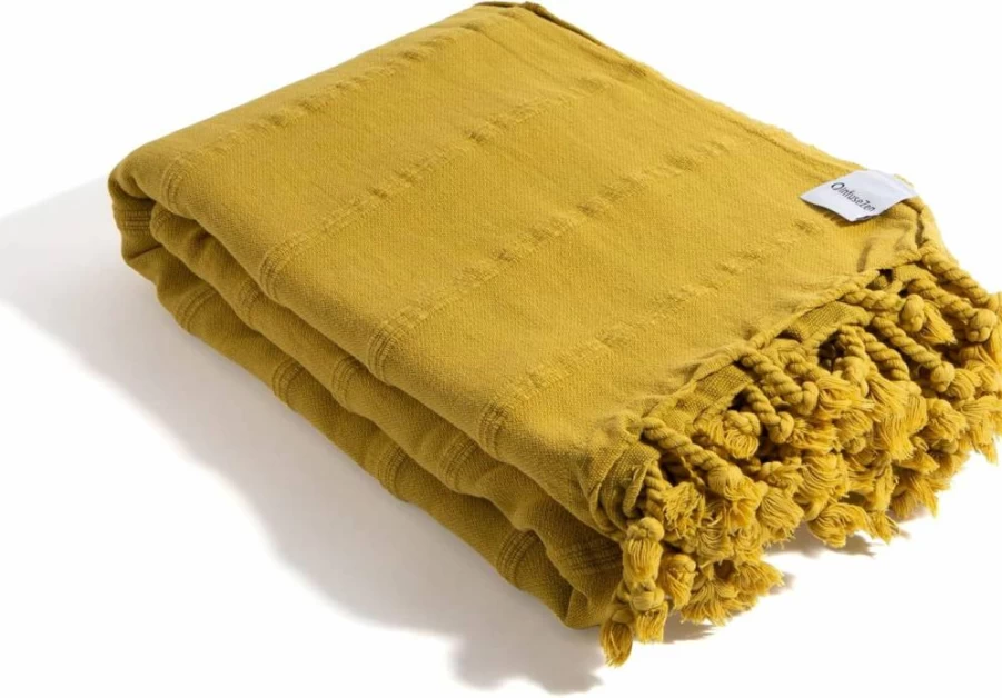 InfuseZen Organic Turkish Cotton Throw Blanket - 80" x 48" Soft, Lightweight & Cozy - Denim Stonewashed for Sofa, Beach, Picnic & Yoga - Sand-Free Absorbent Turkish Beach Blanket