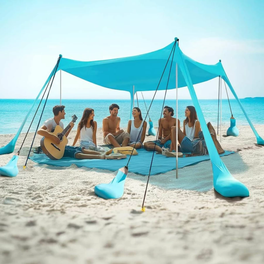 WILDPATH 10x10FT Beach Tent Sun Shelter with UPF 50+ Protection, Portable Canopy for Camping, Fishing, Backyard, Includes 8 Sandbags & Easy Setup