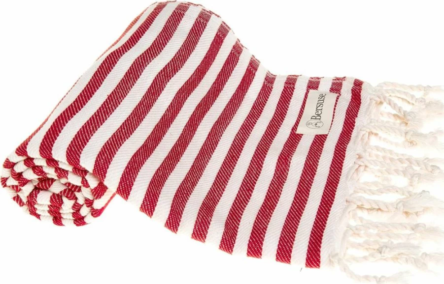 Bersuse Premium Turkish Peshtemal Beach Towels - 100% Cotton, Quick-Dry, Lightweight & Sand-Free, Oeko-Tex Certified, 37x70 Inches, Set of 3 (Red)