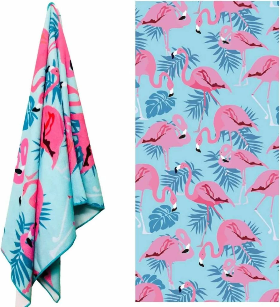COZUMO Flamingo Microfiber Beach Towel - Quick Dry, Sand-Free, Lightweight, Ultra Absorbent - 28" x 58" Travel, Swim, Yoga & Bath Towel for Adults