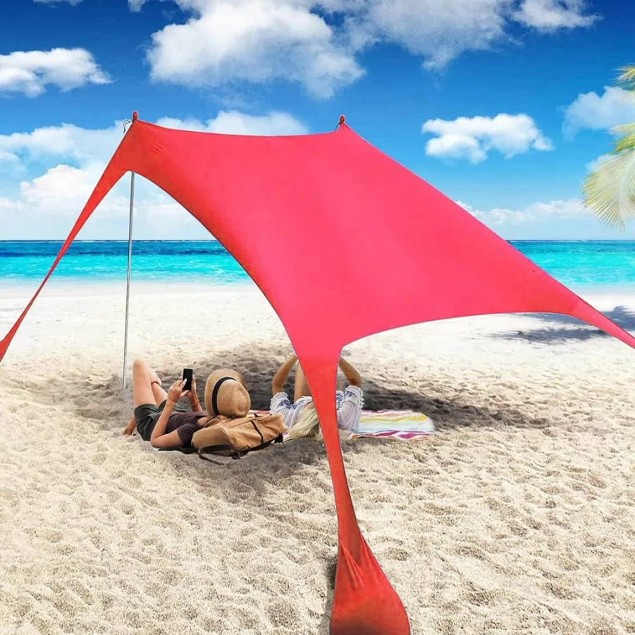 YUEWO UPF 50+ Beach Sunshade Tent - Portable Pop-Up Shelter with Sandbags, Windproof Ropes & Ground Spikes for Camping, Picnics, Backyard (Green)