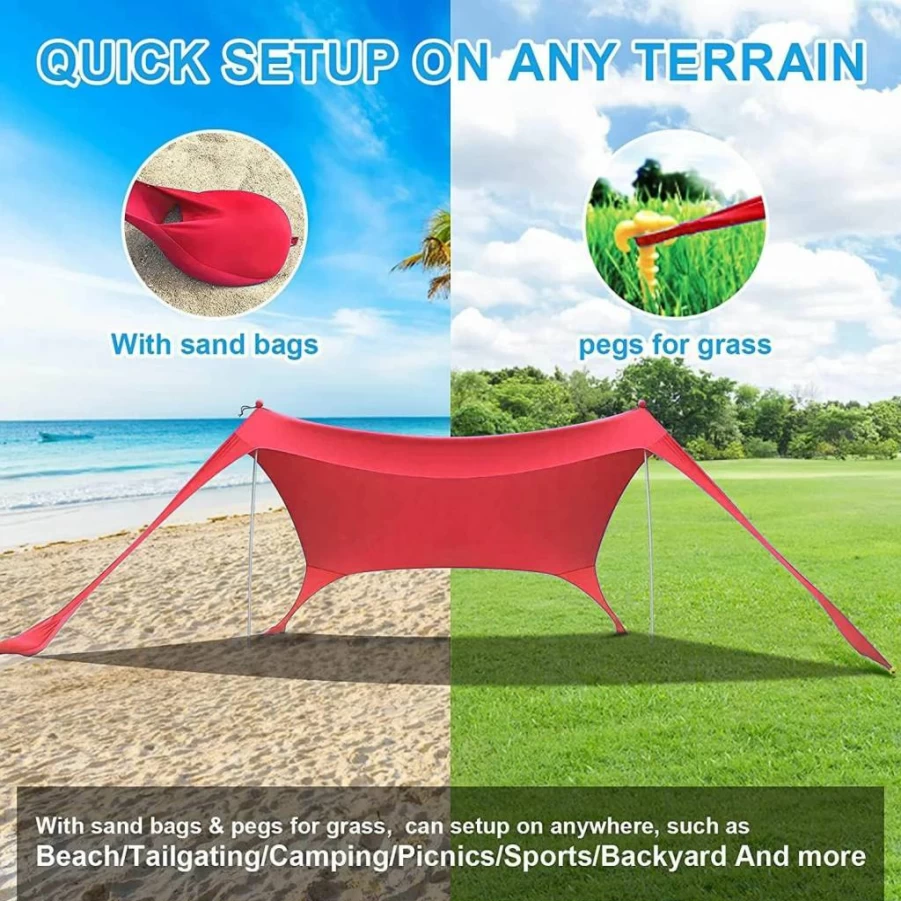 YUEWO UPF 50+ Beach Sunshade Tent - Portable Pop-Up Shelter with Sandbags, Windproof Ropes & Ground Spikes for Camping, Picnics, Backyard (Green)