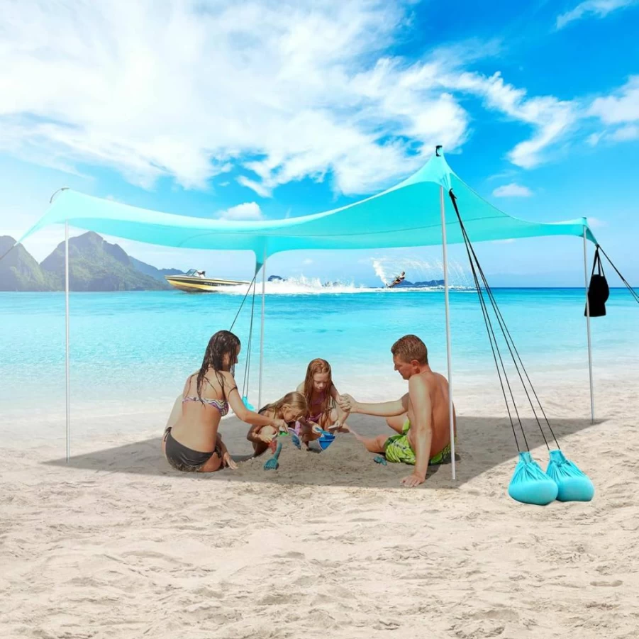 ABXMAS 10x10FT Beach Tent Sun Shelter with UPF50+ UV Protection, Large Portable Family Beach Canopy for Camping, Fishing, Backyard, 4 Poles & 8 Sandbags Included