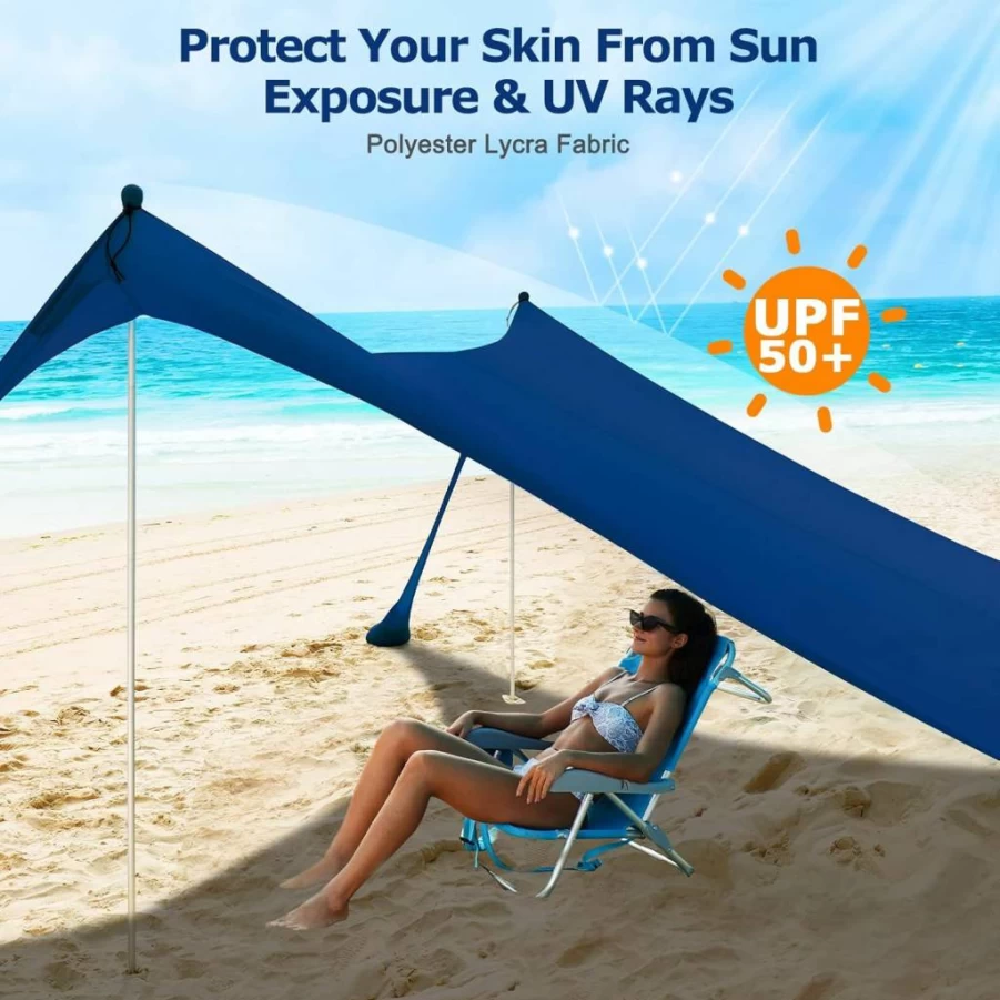 COMMOUDS UPF50+ Pop Up Beach Tent - Portable Sun Shelter with Sand Shovels, 4 Stability Poles & Ground Pegs for Camping, Fishing, Picnics, Backyard