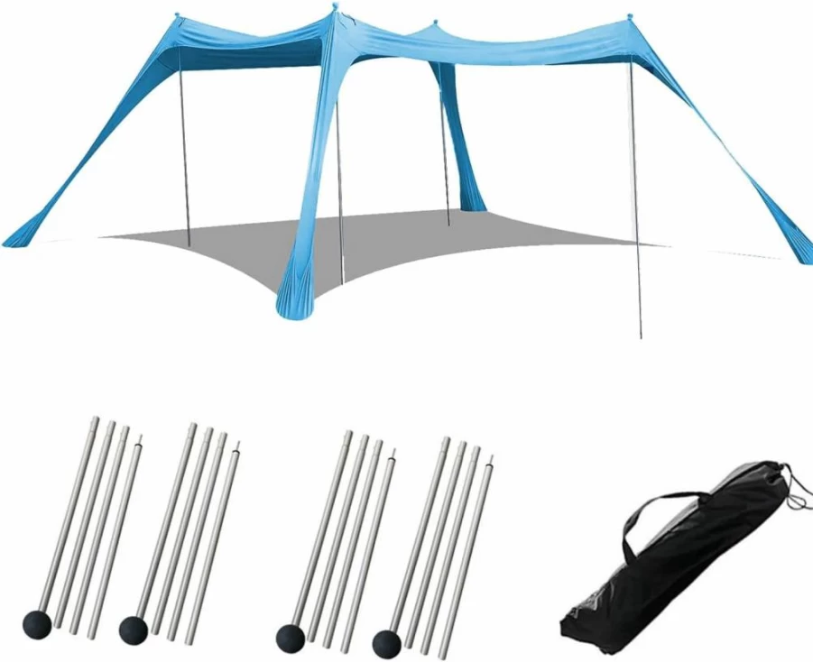 PXYOBTO Beach Tent Sun Shelter UPF50+ Portable Canopy with Sandbags, Shovels & Stakes for Camping, Fishing, Picnics, Backyard