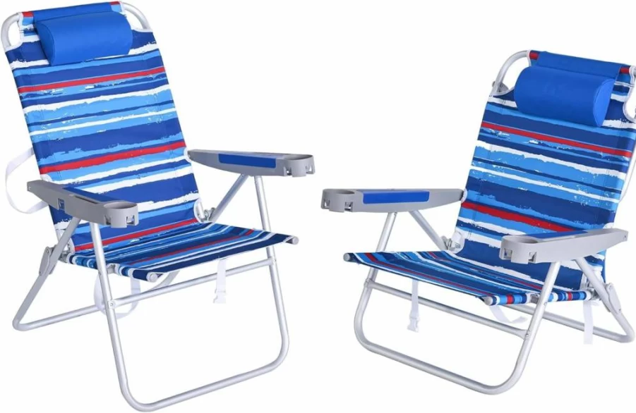 SUNNYFEEL 28-Inch Wide Portable Folding Beach Chair with 5-Position Recline, Cup Holder & Lightweight Design for Outdoor, Camping, Picnic, and Travel – Comfortable Foldable Lounge Chair for Adults