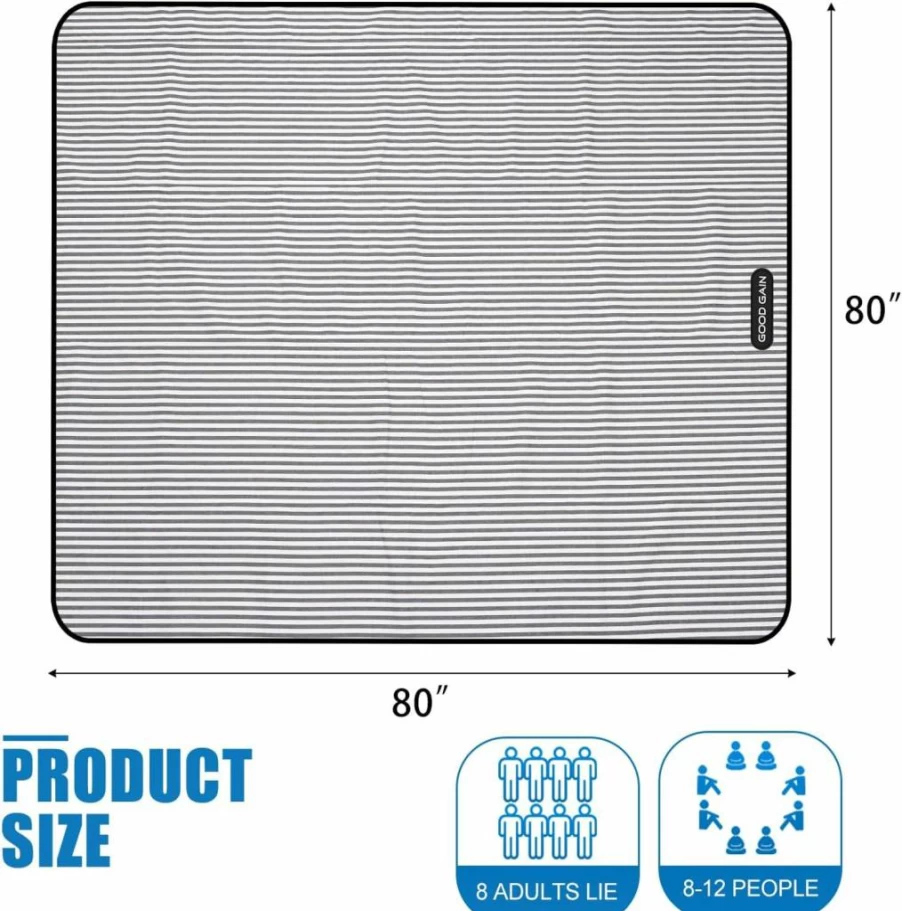 G GOOD GAIN Waterproof Picnic Blanket 80x80 Inches - Extra Large Sandproof Outdoor Blanket for Beach, Camping, Park, Hiking, Travel, Concerts | Foldable with Carry Strap | Denim Blue