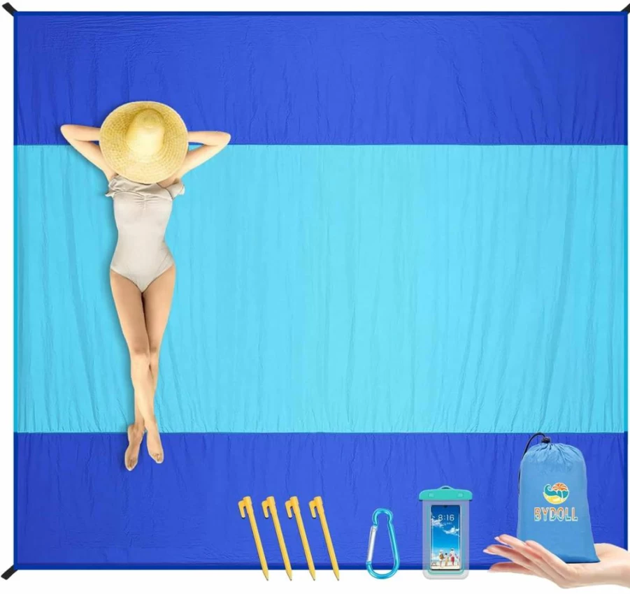 BYDOLL Waterproof Sandproof Beach Blanket - 7'X7' Oversized Picnic Mat for Camping, Travel & Outdoor Activities - Lightweight, Soft & Portable for 1-5 Adults