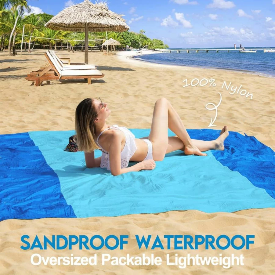 BYDOLL Waterproof Sandproof Beach Blanket - 7'X7' Oversized Picnic Mat for Camping, Travel & Outdoor Activities - Lightweight, Soft & Portable for 1-5 Adults