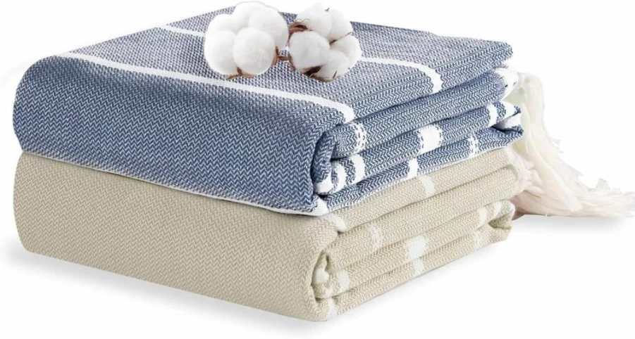 Widdonen Giant Turkish Beach Towel - 85"x75" Extra Large Cotton Blanket for Bath, Pool, Picnic & Outdoor - Sand Free, Thick Blue Throw - Cloud Design Adult Gift