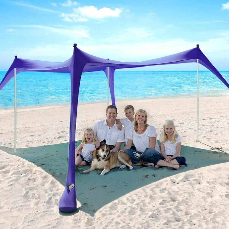 Pleneal 10x10 Ft Beach Tent Sun Shelter with UPF 50+ UV Protection, Sandbags, Poles & Wind Ropes for Camping, Backyard, Fishing