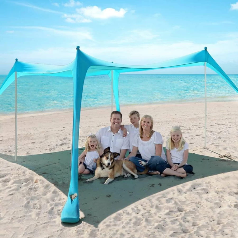 Pleneal 10x10 Ft Beach Tent Sun Shelter with UPF 50+ UV Protection, Sandbags, Poles & Wind Ropes for Camping, Backyard, Fishing