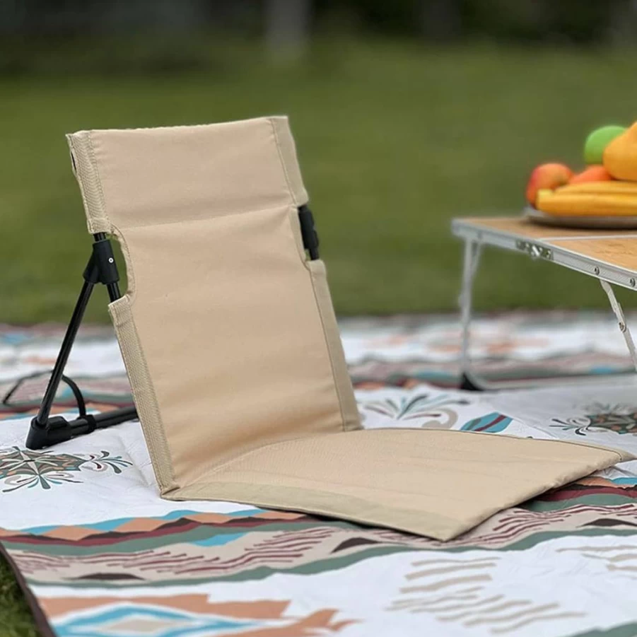 Luqeeg Portable Beach Chair with Backrest – Foldable Reclining Mat for Sunbathing, Camping & Outdoor Activities, Includes Carry Tote