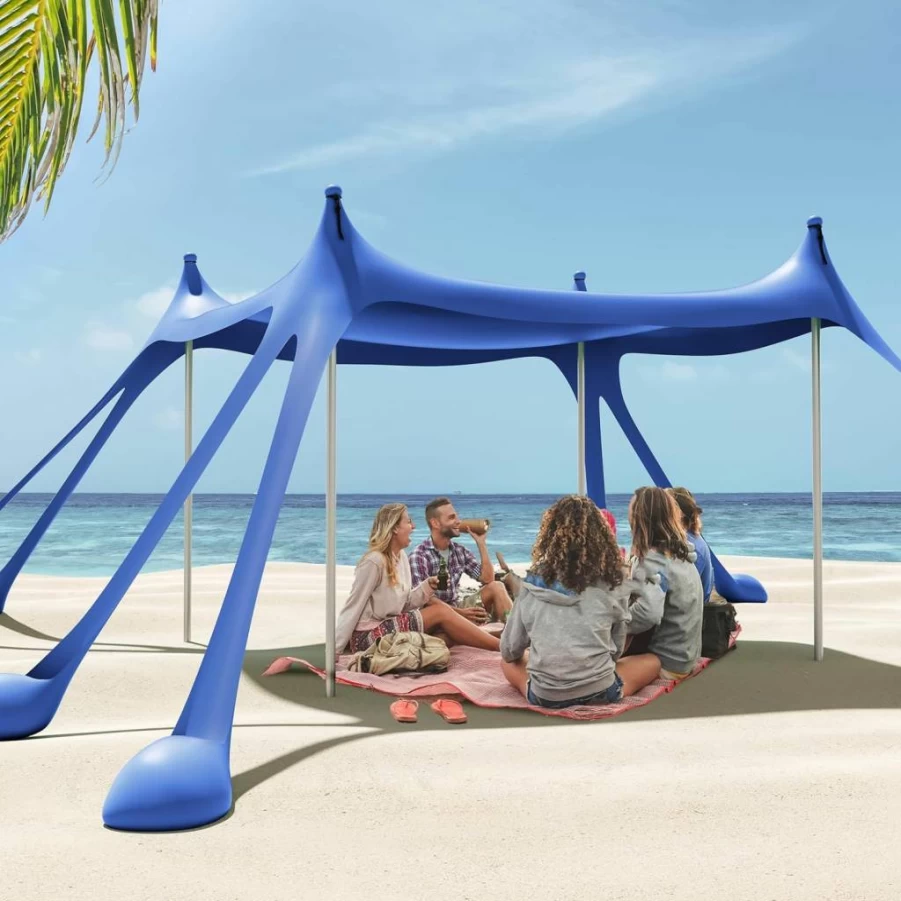 Gardentime Pop Up Beach Tent Canopy - Portable Sun Shelter with 8 Sandbags, 4 Aluminum Poles, 2 Sand Shovels, Ground Pegs & Carrying Bag for Outdoor Camping, Picnic, Fishing